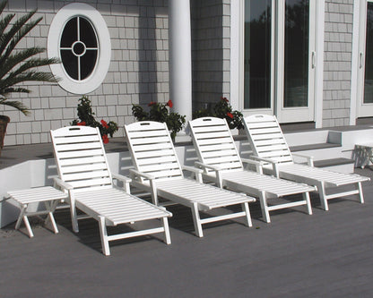 Lifestyle photo of the POLYWOOD Nautical Chaise with Arms in White