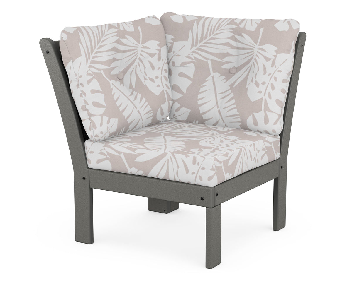 POLYWOOD Vineyard Modular Corner Chair in Slate Grey / Leaf Dune Burlap