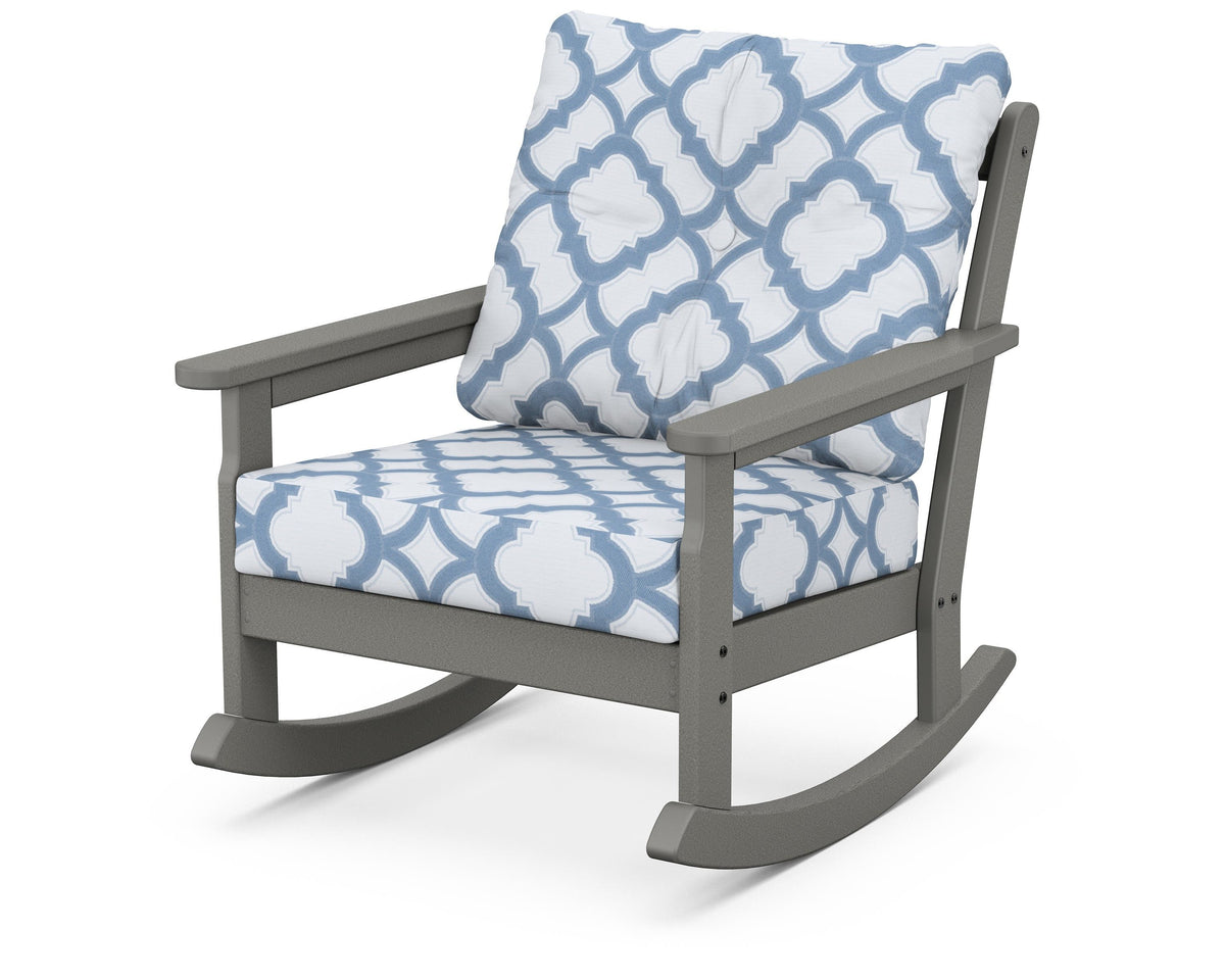 POLYWOOD Vineyard Deep Seating Rocking Chair in Slate Grey / Trellis Sky Blue
