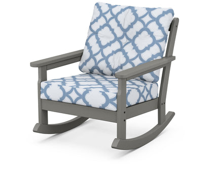 POLYWOOD Vineyard Deep Seating Rocking Chair in Slate Grey / Trellis Sky Blue