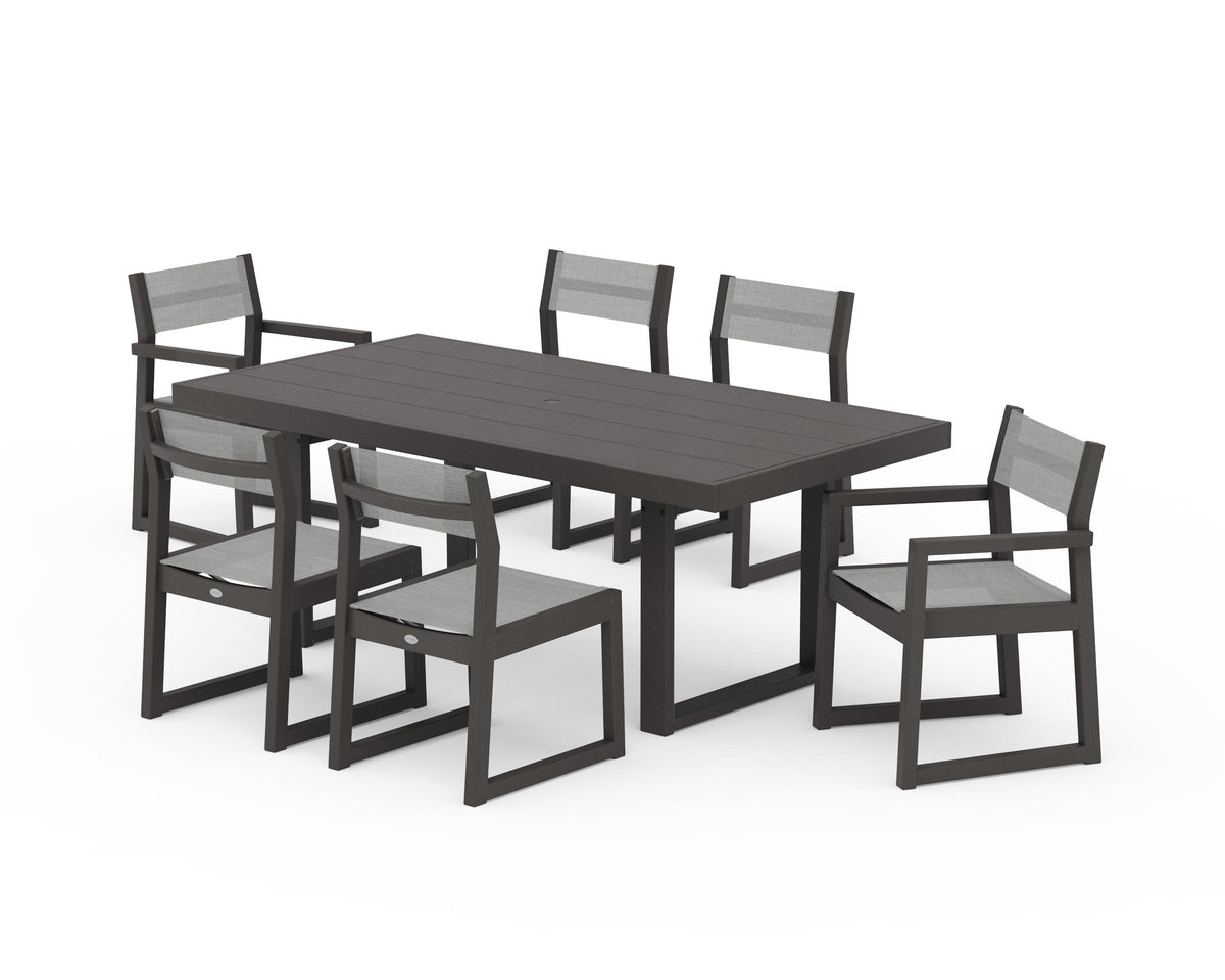 POLYWOOD EDGE Sling 7-Piece Dining Set in Vintage Coffee / Metallic