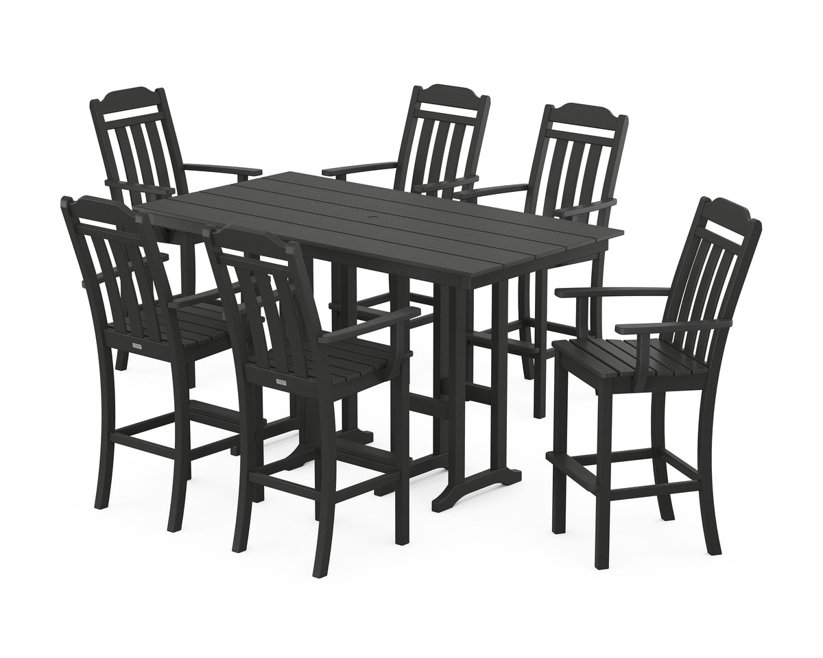POLYWOOD Cottage Arm Chair 7-Piece Farmhouse Bar Set in Black