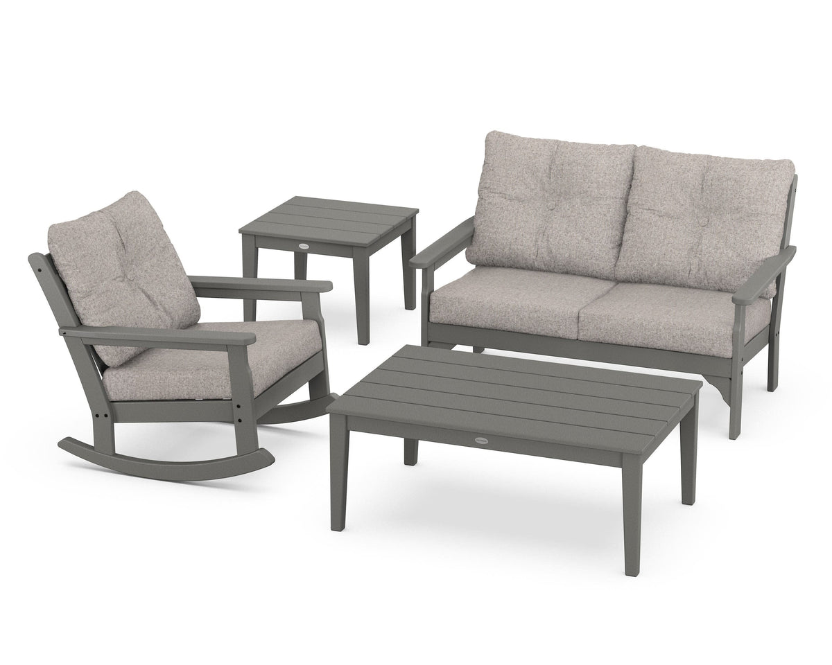 POLYWOOD Vineyard 4-Piece Deep Seating Rocker Set in Slate Grey / Weathered Tweed