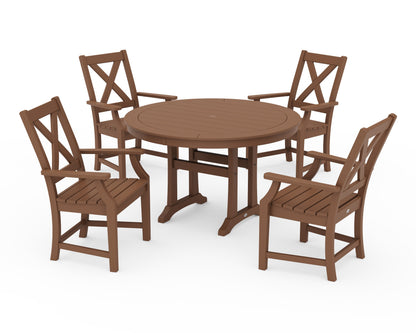 POLYWOOD Braxton 5-Piece Nautical Trestle Arm Chair Dining Set in Teak