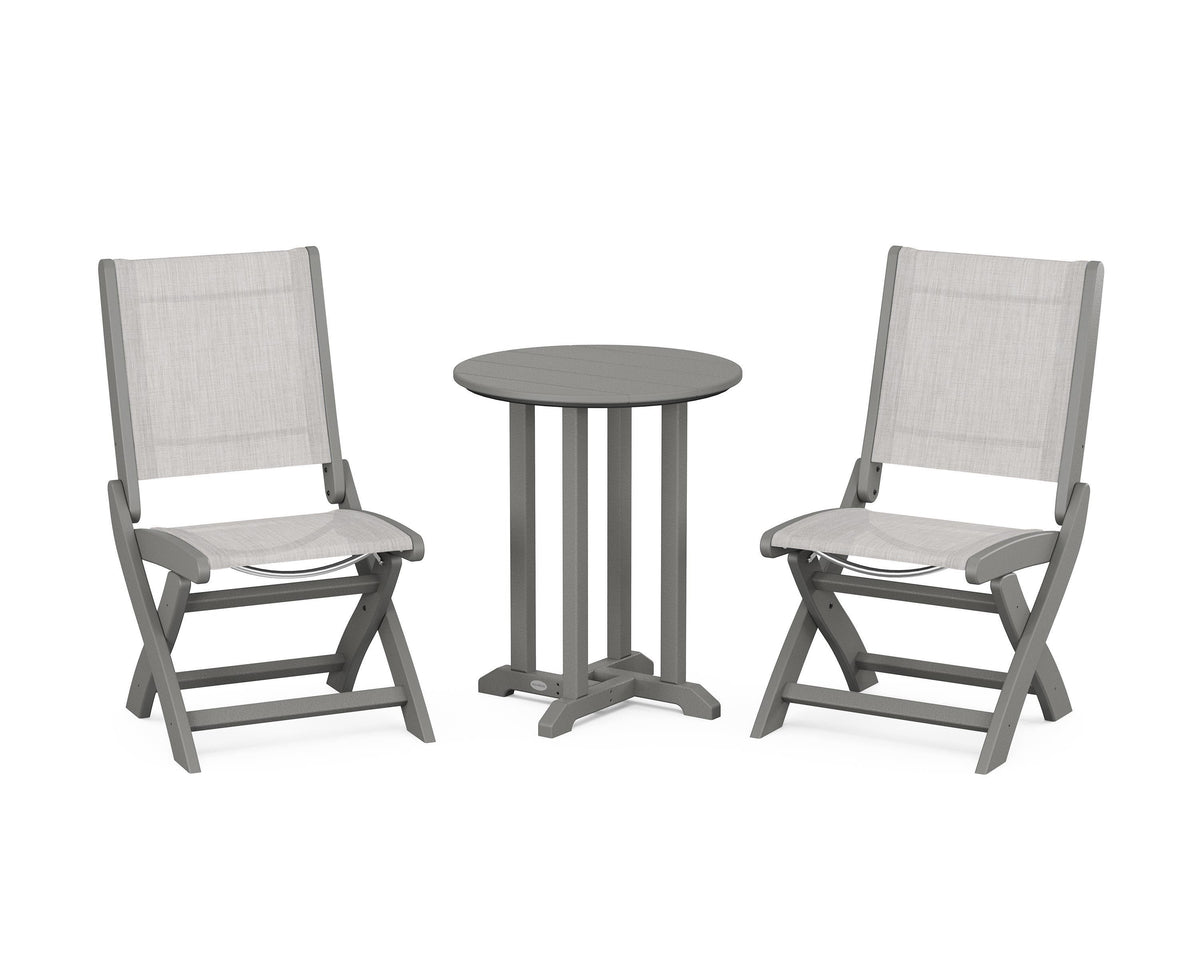 POLYWOOD Coastal Folding Side Chair 3-Piece Round Bistro Dining Set in Slate Grey / Parchment