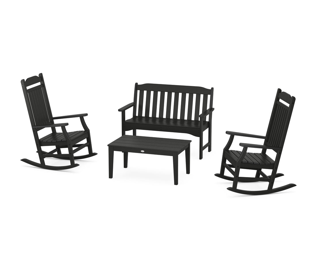 POLYWOOD Cottage Rocking Chair 4-Piece Porch Set in Black