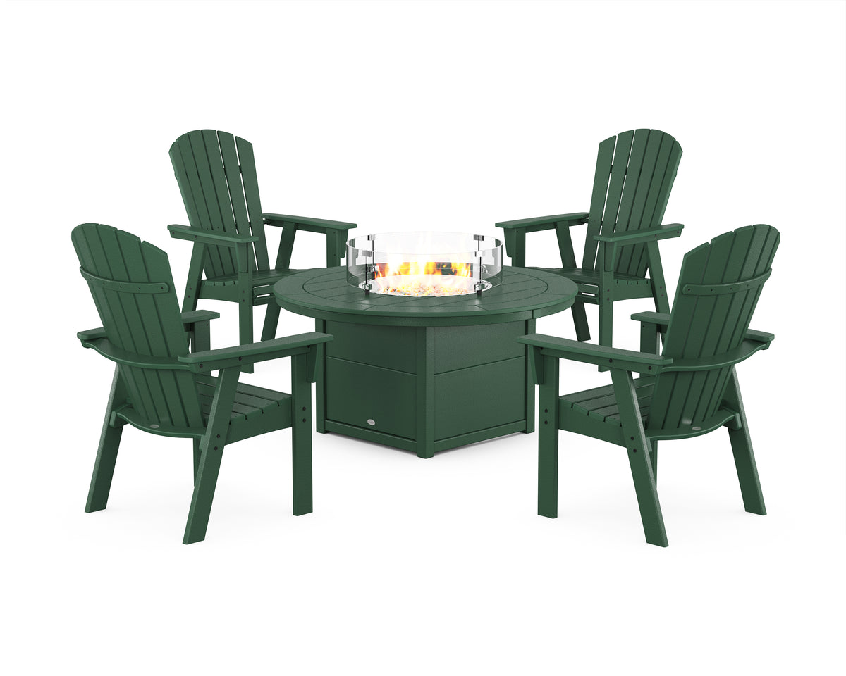 POLYWOOD Nautical 4-Piece Curveback Upright Adirondack Conversation Set with Fire Pit Table in Green