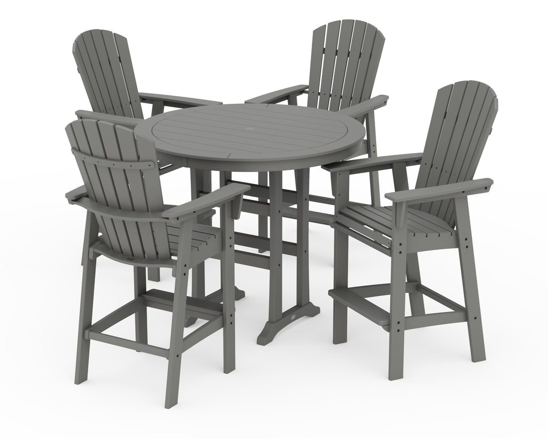 POLYWOOD Nautical Curveback Adirondack 5-Piece Round Trestle Bar Set in Slate Grey
