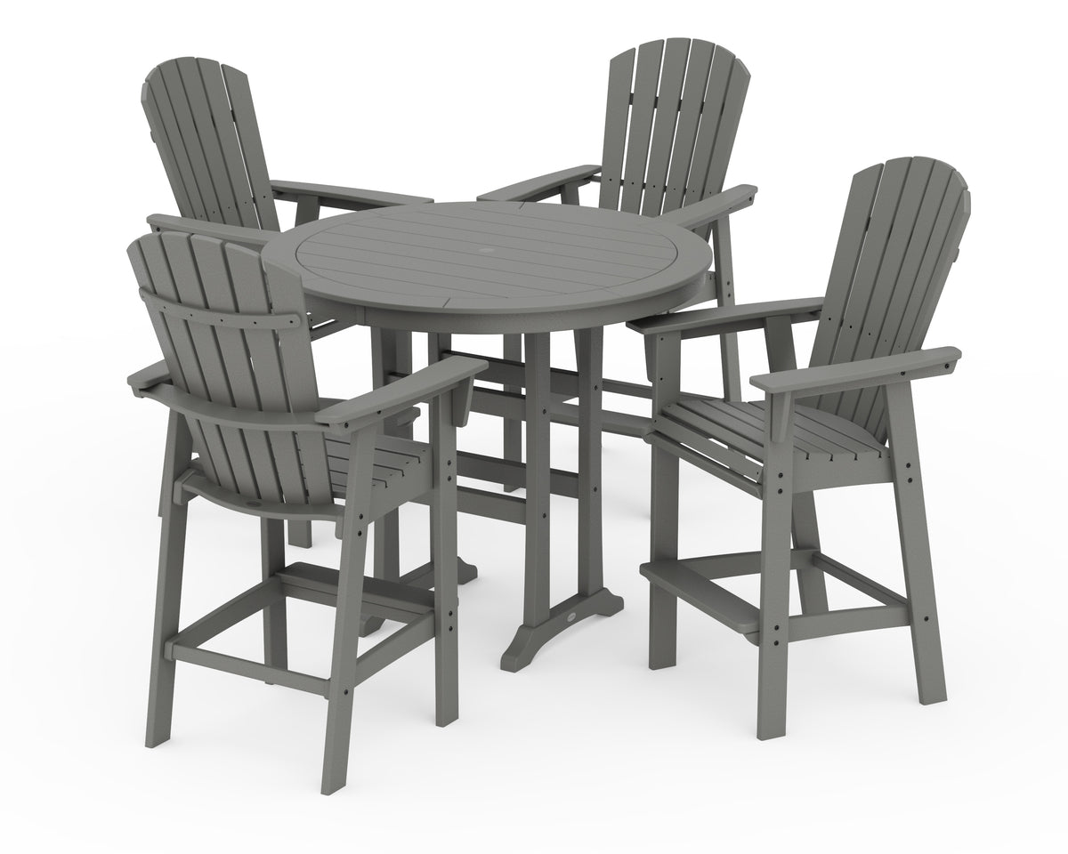 POLYWOOD Nautical Curveback Adirondack 5-Piece Round Trestle Bar Set in Slate Grey