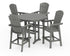 POLYWOOD Nautical Curveback Adirondack 5-Piece Round Trestle Bar Set in Slate Grey