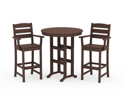 POLYWOOD Lakeside 3-Piece Round Bar Arm Chair Set in Mahogany