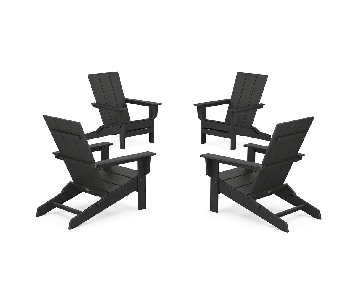 POLYWOOD 4-Piece Modern Studio Folding Adirondack Chair Conversation Set in Black