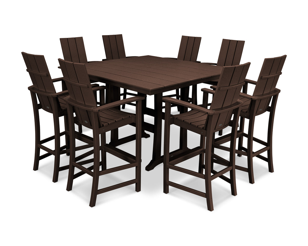 POLYWOOD Modern Adirondack 9-Piece Farmhouse Trestle Bar Set in Mahogany