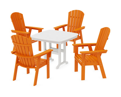 POLYWOOD Nautical Curveback Adirondack 5-Piece Dining Set - 37" Table in Tangerine / White