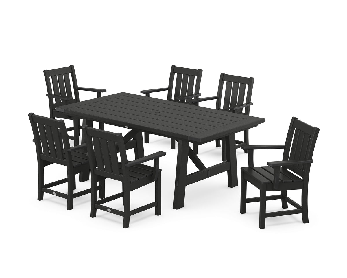 POLYWOOD Oxford Arm Chair 7-Piece Rustic Farmhouse Dining Set in Black