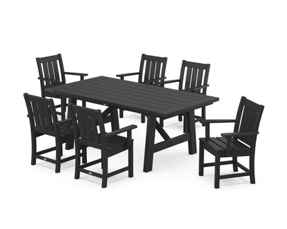POLYWOOD Oxford Arm Chair 7-Piece Rustic Farmhouse Dining Set in Black