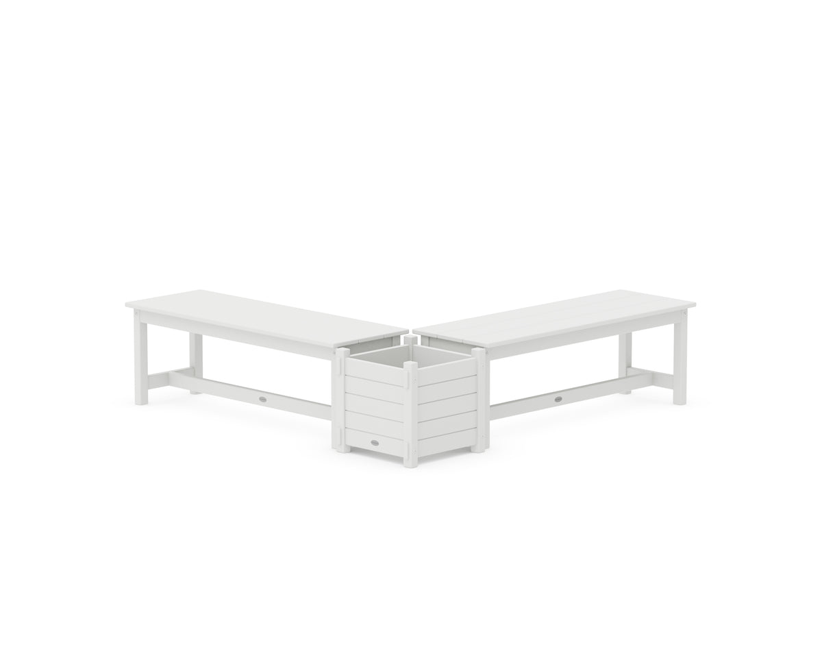 POLYWOOD 48" Nautical L-Shaped Planter Bench Set in White