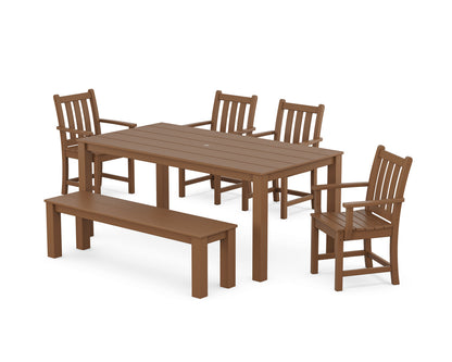 POLYWOOD Traditional Garden 6-Piece Parsons Dining Set with Bench in Teak