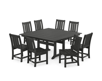 POLYWOOD Oxford Side Chair 9-Piece Square Farmhouse Dining Set with Trestle Legs in Black