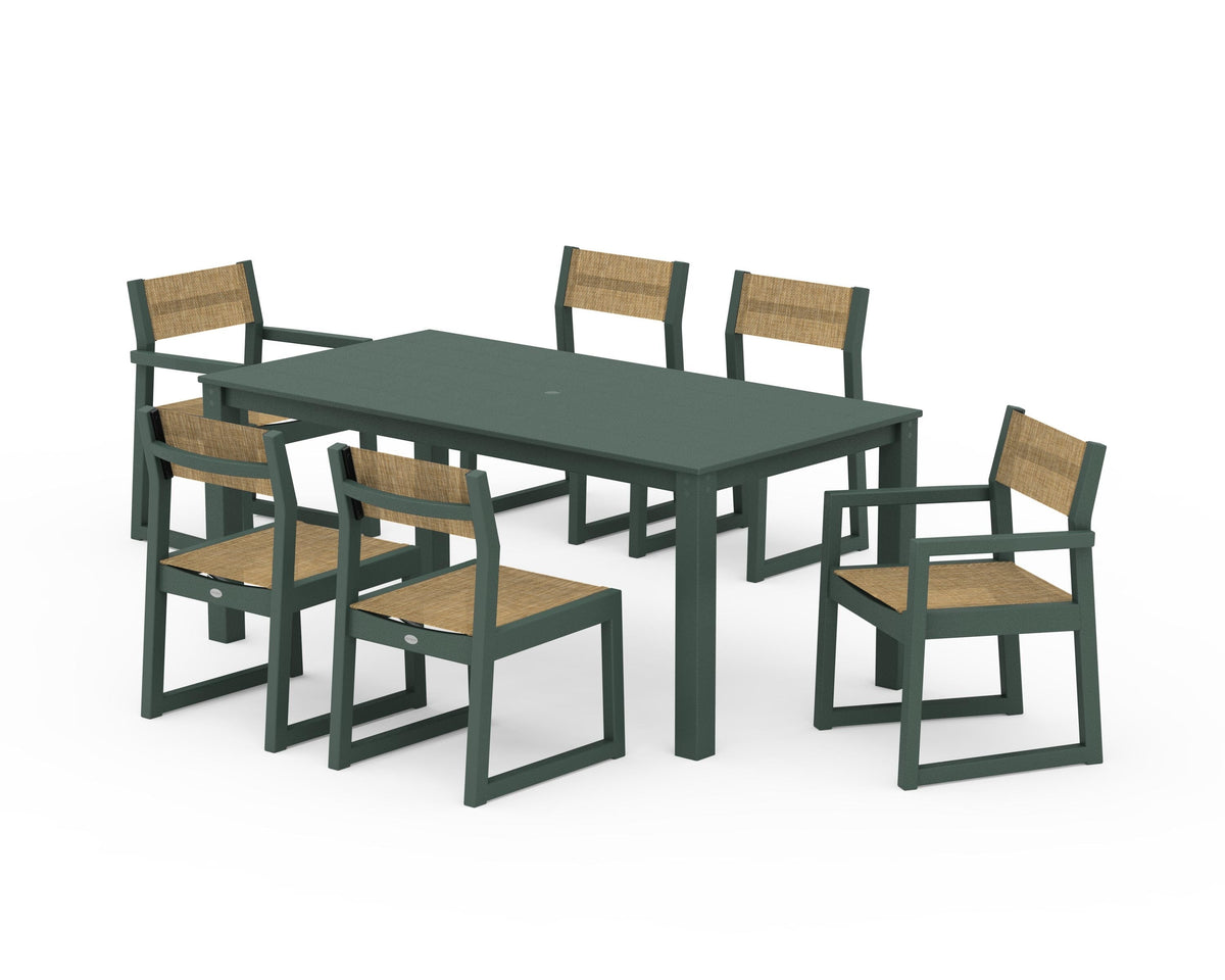 POLYWOOD EDGE Sling 7-Piece Parsons Dining Set in Green / Burlap