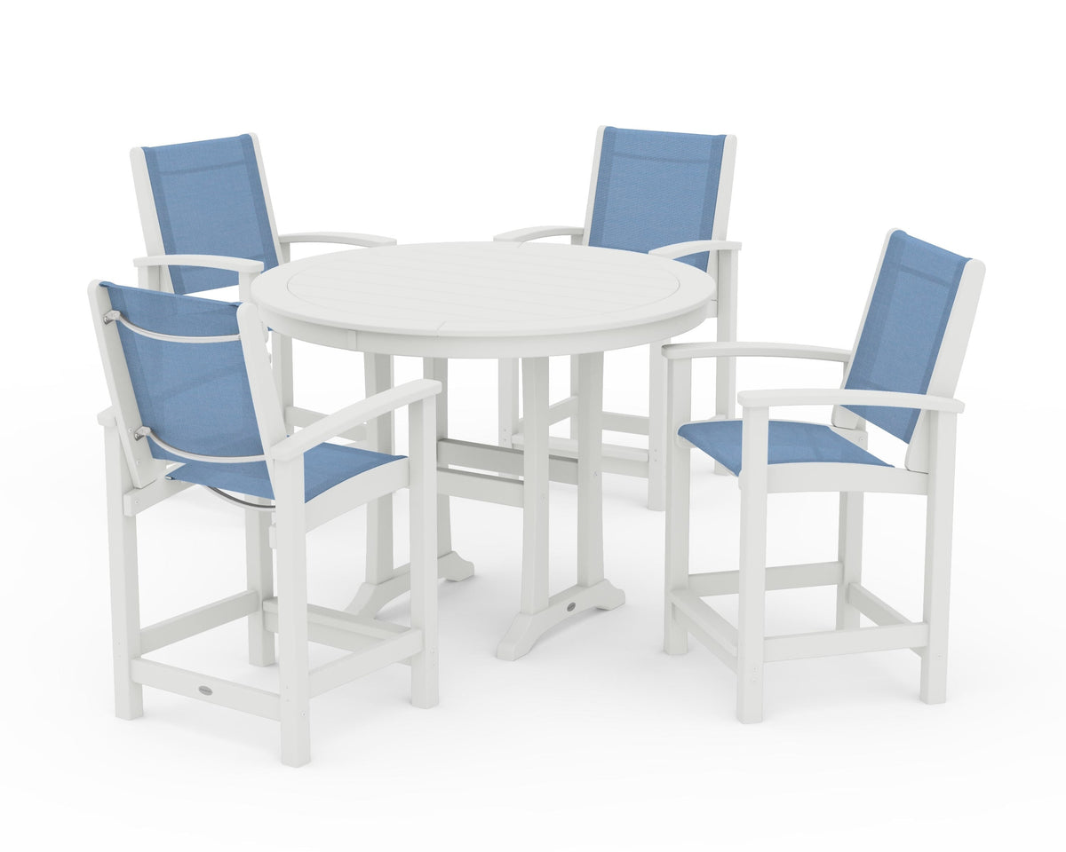 POLYWOOD Coastal 5-Piece Counter Set in Vintage White / Poolside