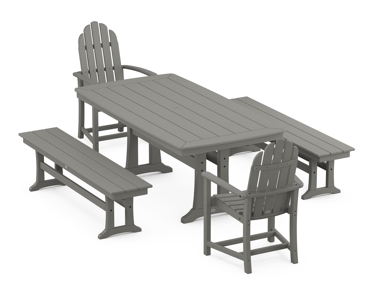 POLYWOOD Classic Adirondack 5-Piece Dining Set with Trestle Legs - 38" x 73" Table in Slate Grey