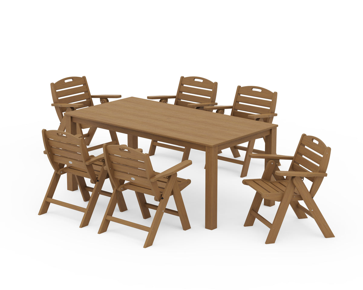 POLYWOOD Nautical Folding Lowback Chair 7-Piece Parsons Dining Set in Natural