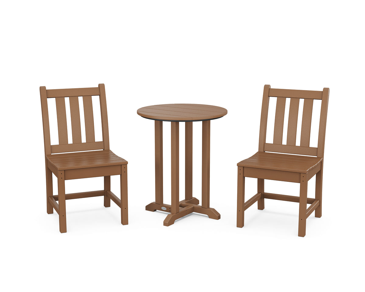 POLYWOOD Traditional Garden Side Chair 3-Piece Round Bistro Dining Set in Teak