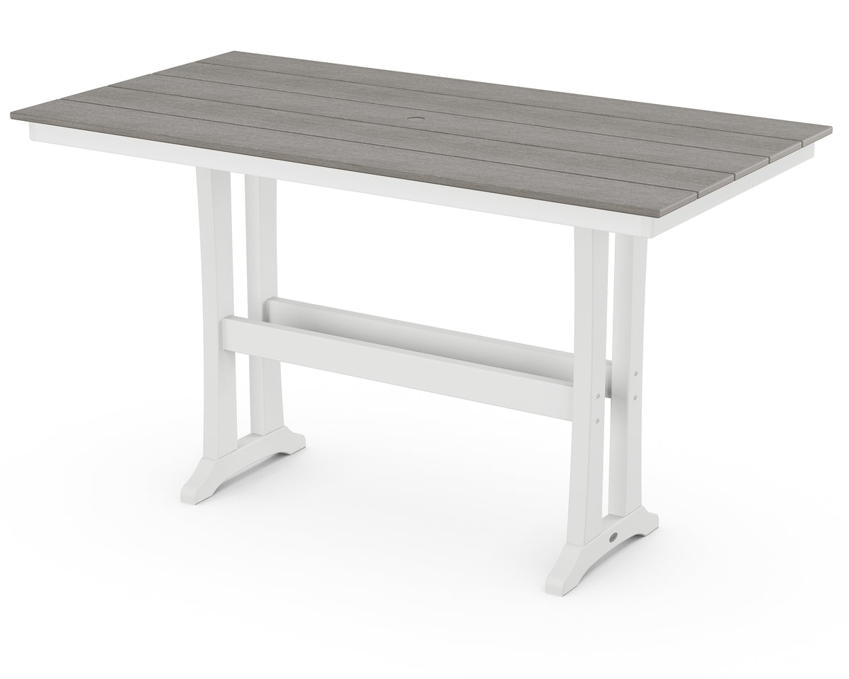 POLYWOOD Farmhouse Trestle 37" x 72" Bar Table in White / Driftwood