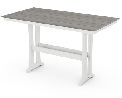 POLYWOOD Farmhouse Trestle 37" x 72" Bar Table in White / Driftwood