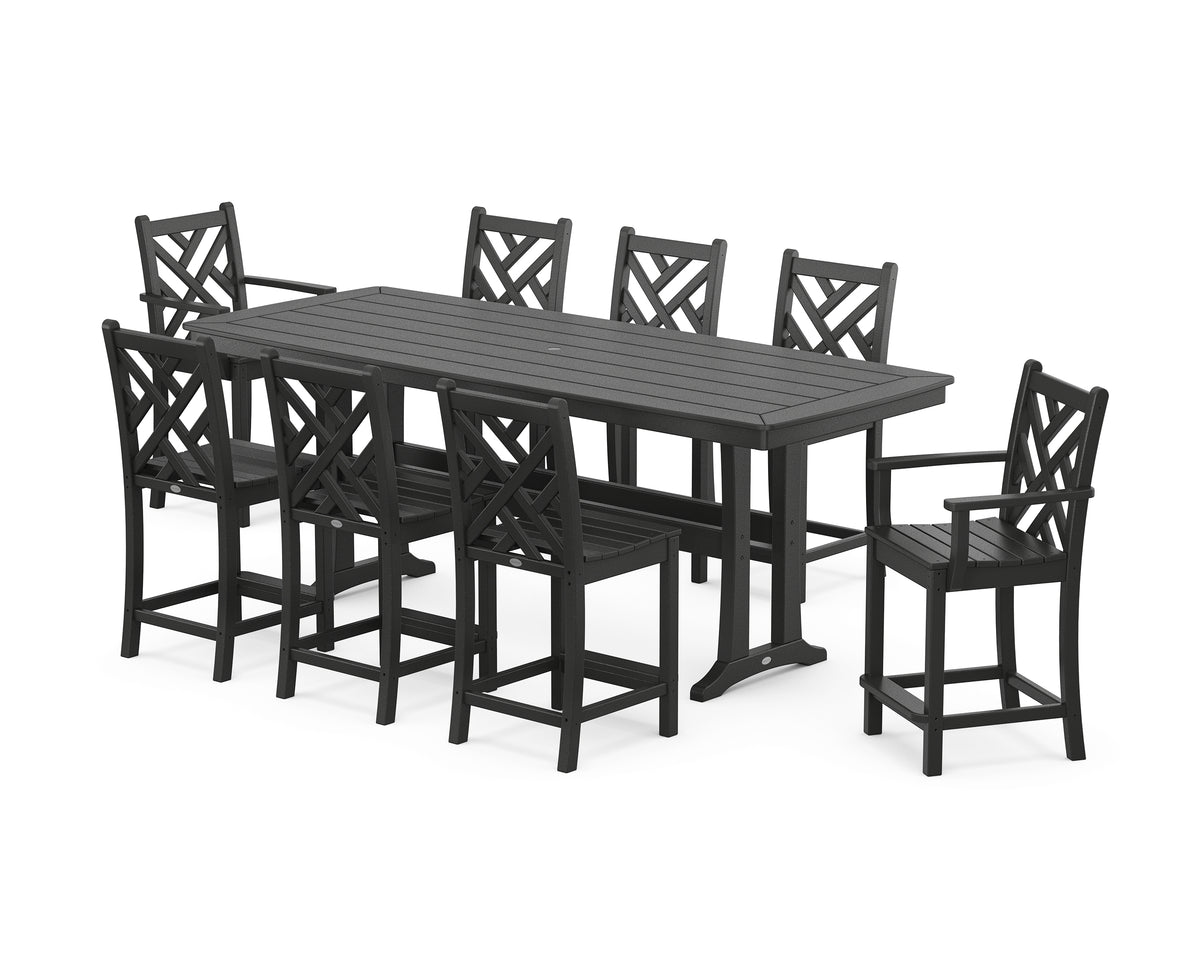 POLYWOOD Chippendale 9-Piece Counter Set with Trestle Legs in Black