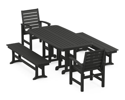 POLYWOOD Signature 5-Piece Dining Set with Benches - 37" x 72" Table in Black