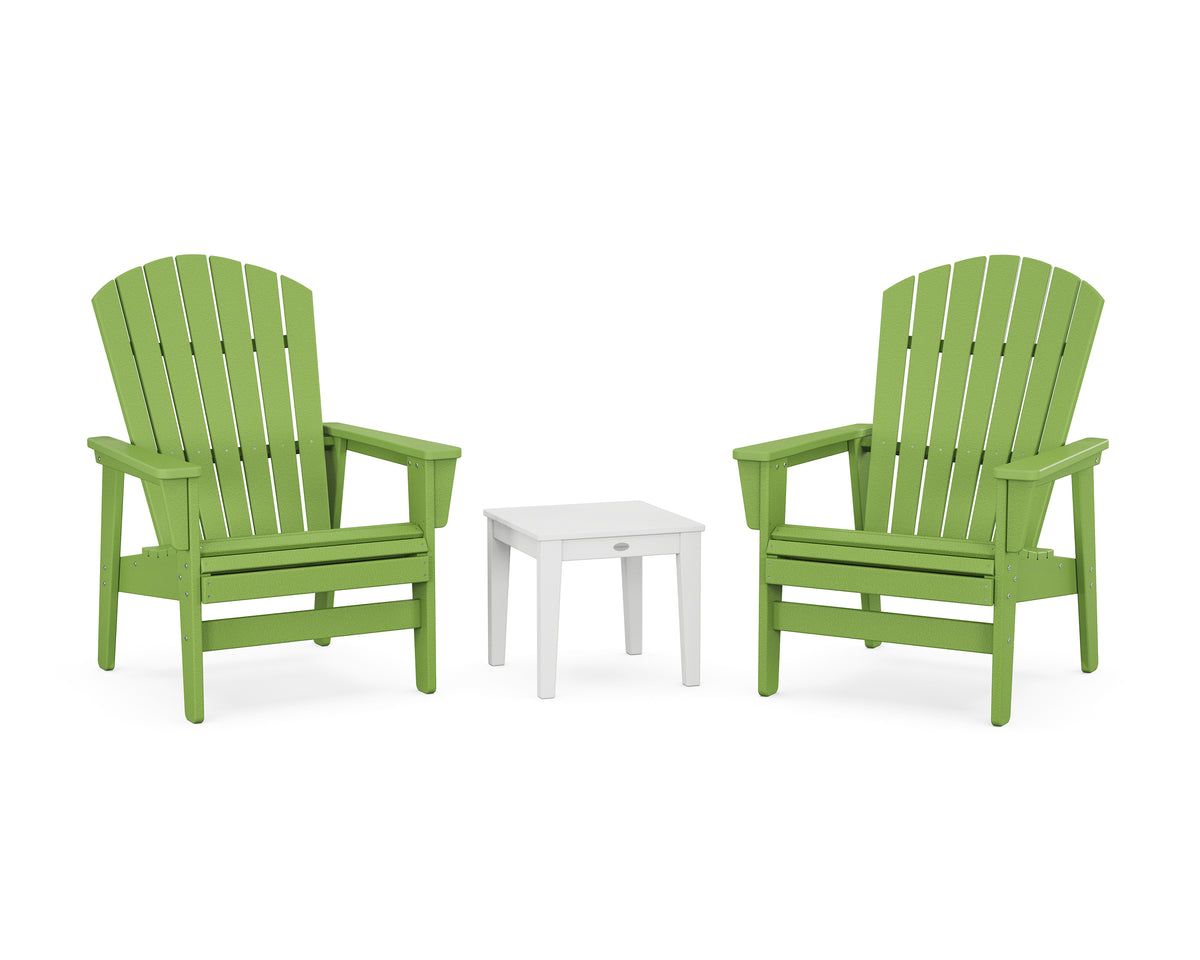 POLYWOOD 3-Piece Nautical Grand Upright Adirondack Set in Lime / White