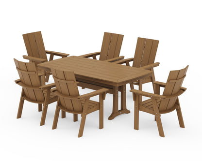 POLYWOOD Modern Curveback Adirondack 7-Piece Dining Set with Trestle Legs in Natural