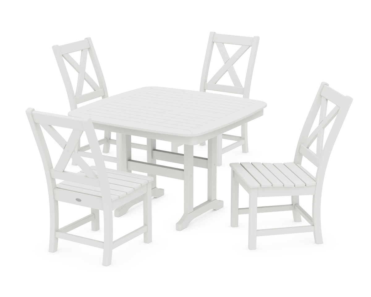 POLYWOOD Braxton Side Chair 5-Piece Dining Set with Trestle Legs - 44" Table in Vintage White