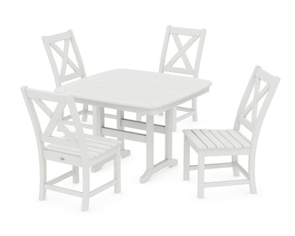 POLYWOOD Braxton Side Chair 5-Piece Dining Set with Trestle Legs - 44" Table in Vintage White