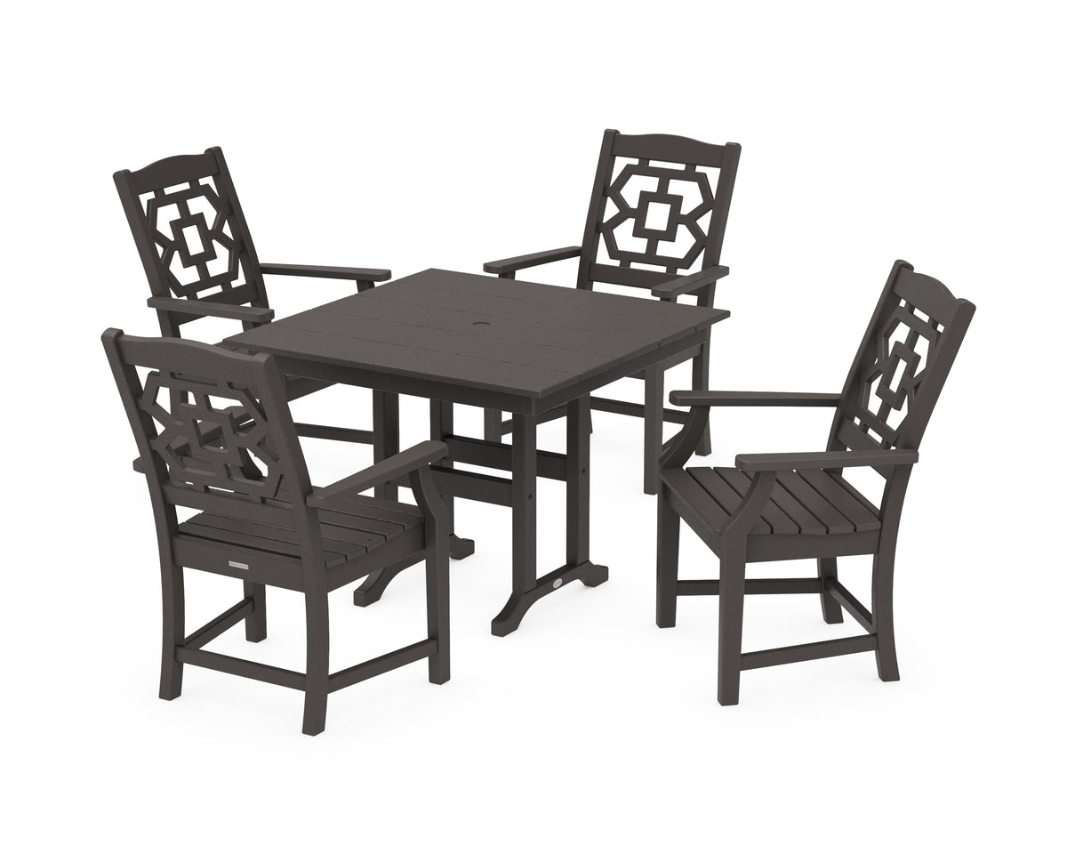 POLYWOOD Chinoiserie 5-Piece Farmhouse Dining Set in Vintage Coffee