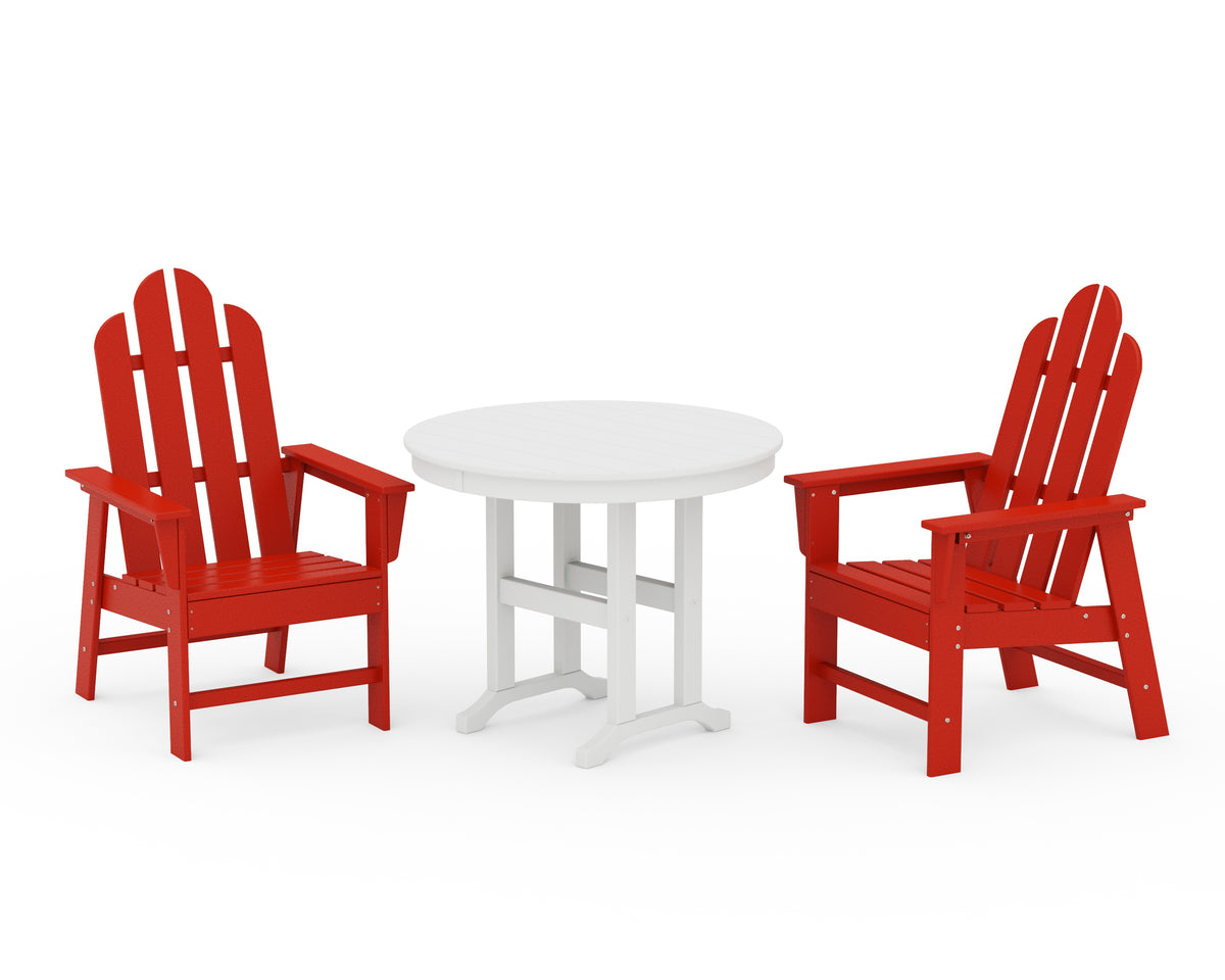 POLYWOOD Long Island 3-Piece Round Dining Set in Sunset Red / White