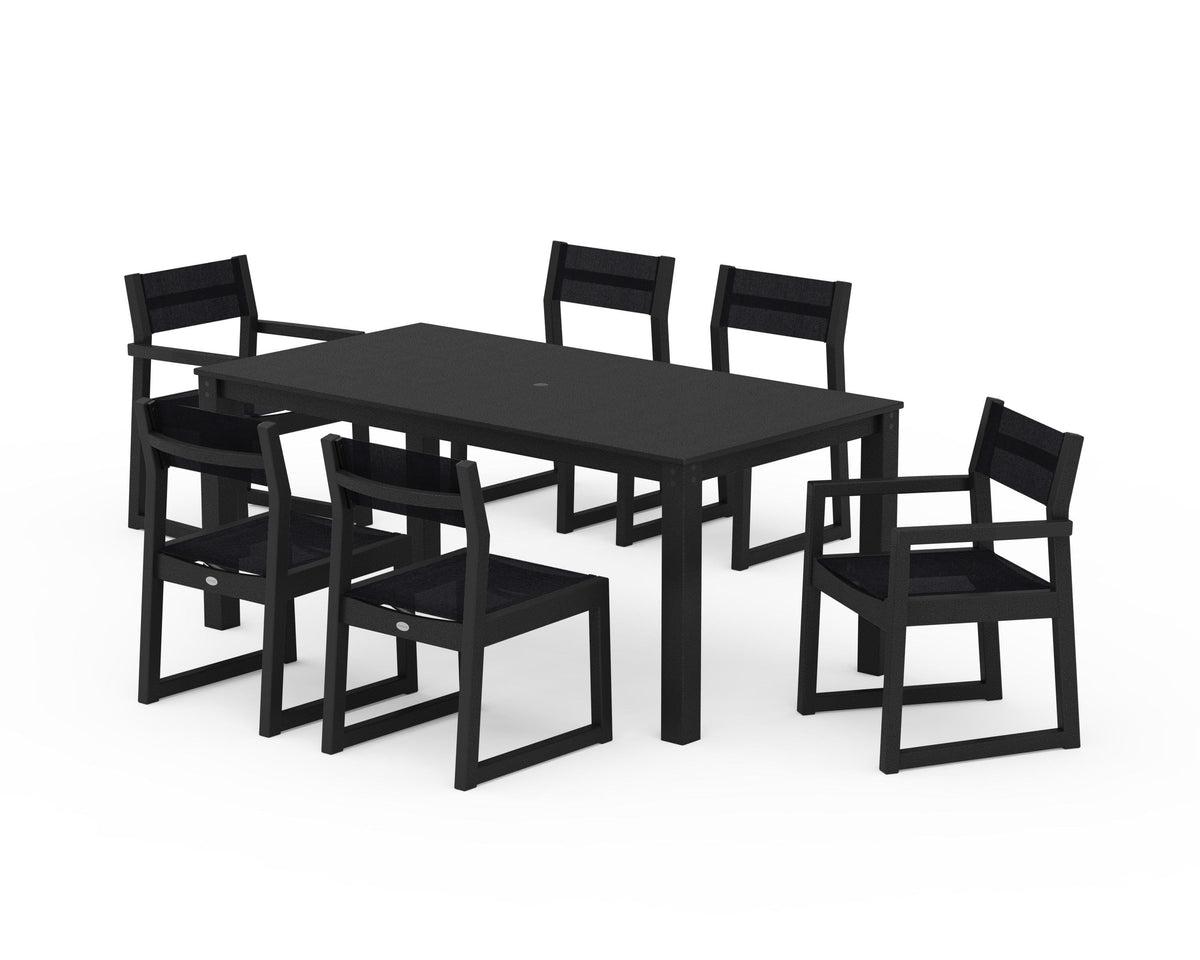 POLYWOOD EDGE Sling 7-Piece Parsons Dining Set in Black / Black