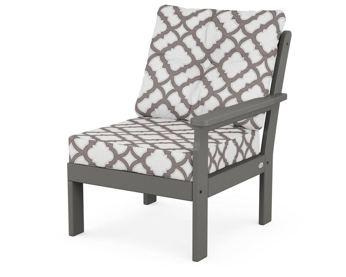 POLYWOOD Vineyard Modular Right Arm Chair in Slate Grey / Trellis Grey Mist
