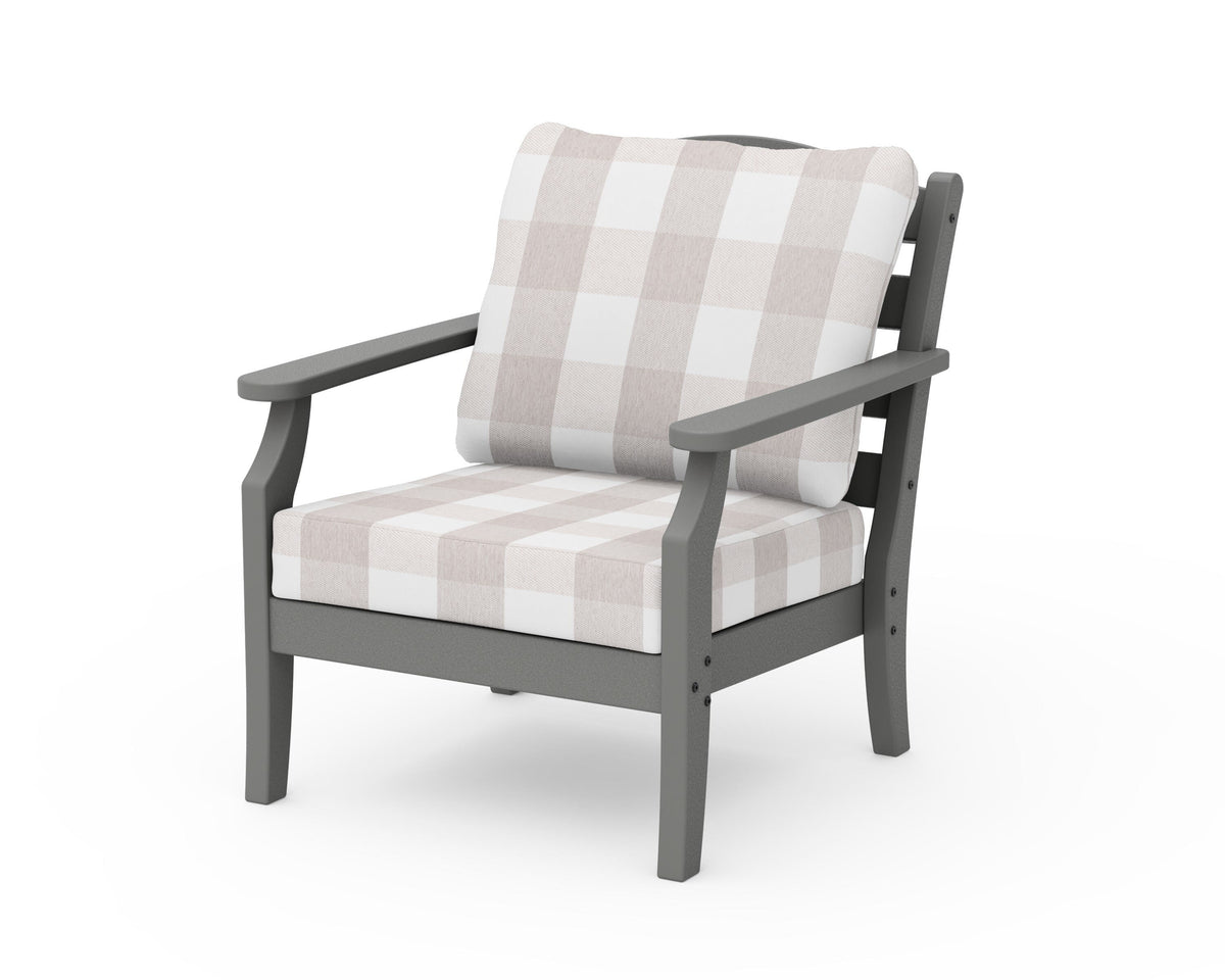 POLYWOOD Savannah Deep Seating Chair in Slate Grey / Buffalo Plaid Dune Burlap
