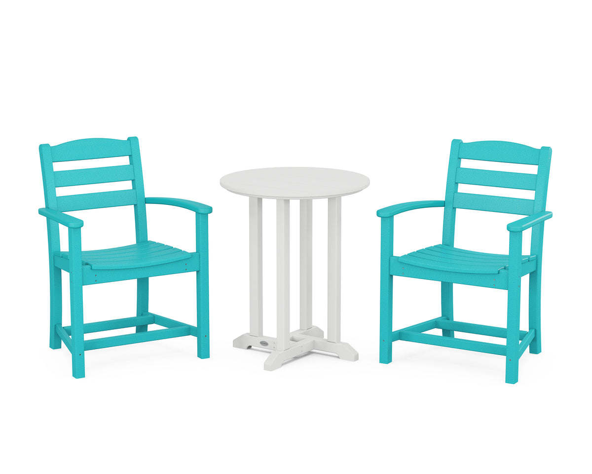 POLYWOOD La Casa Café 3-Piece Round Bistro Dining Set in Aruba / White