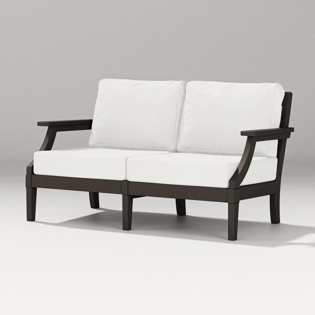 POLYWOOD Estate Loveseat in Vintage Coffee / Natural Linen
