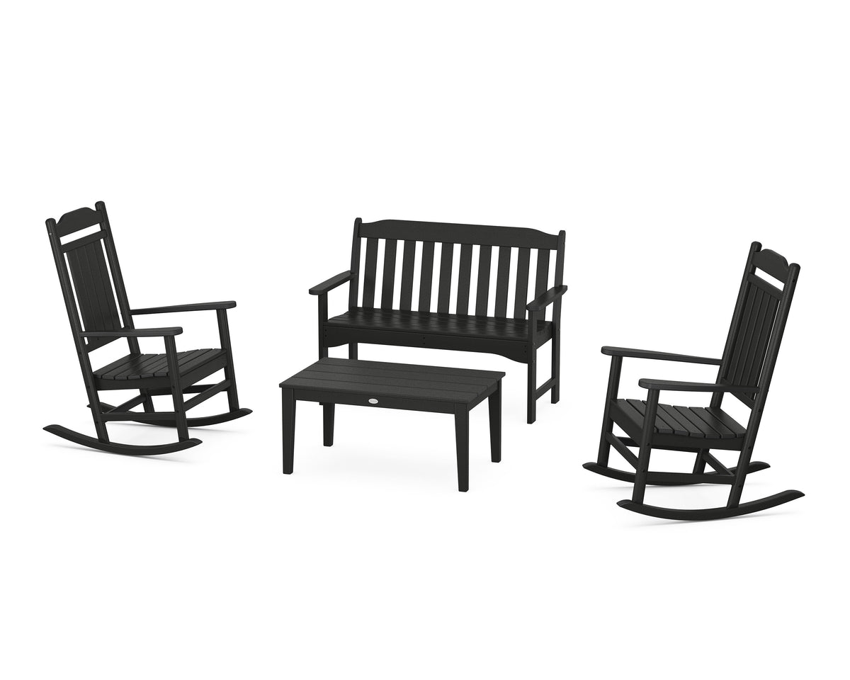 POLYWOOD Cottage Legacy Rocking Chair 4-Piece Porch Set in Black