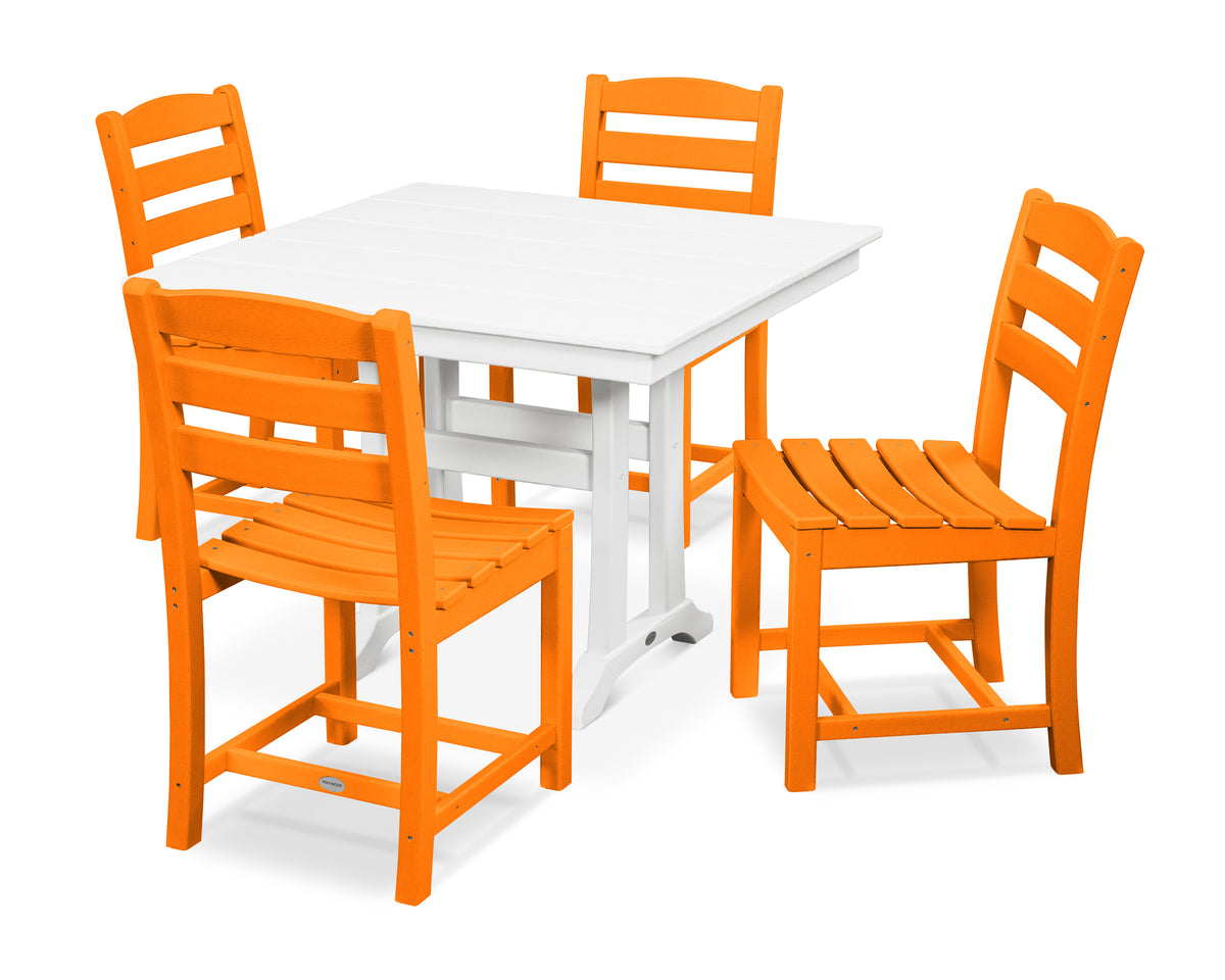 POLYWOOD La Casa Café 5-Piece Side Chair Dining Set in Tangerine / White