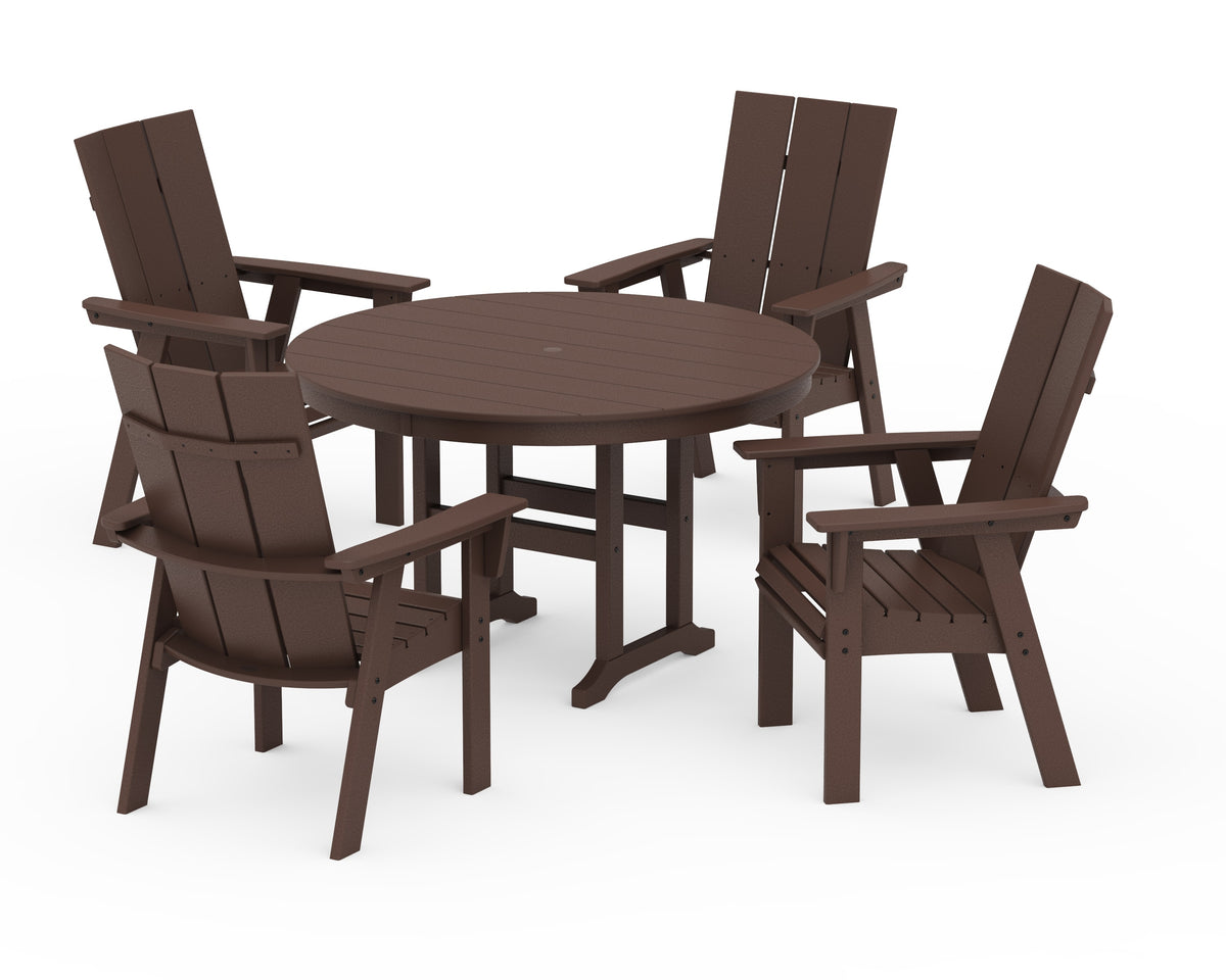 POLYWOOD Modern Curveback Adirondack 5-Piece Round Farmhouse Dining Set in Mahogany