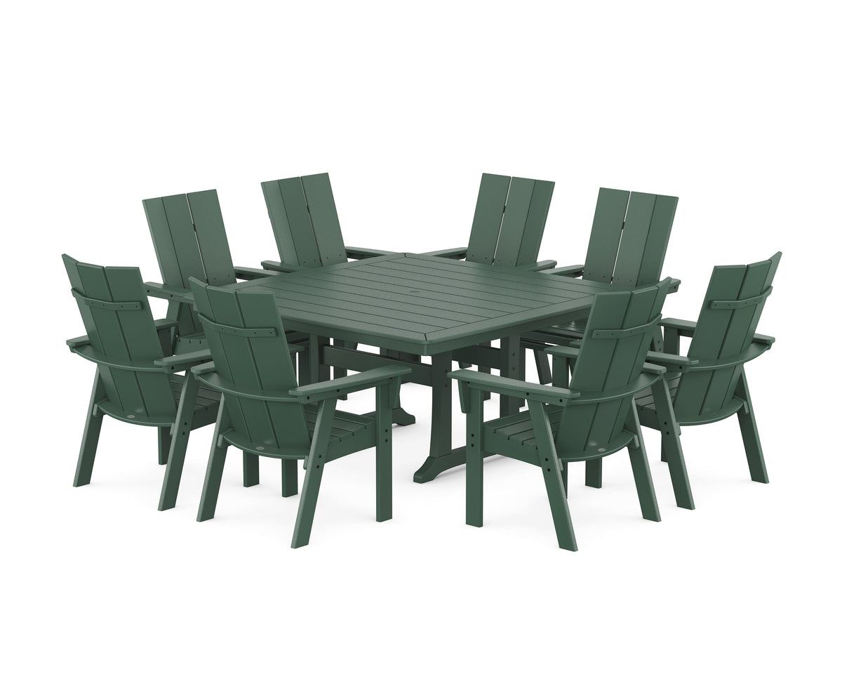 POLYWOOD Modern Curveback Adirondack 9-Piece Square Dining Set with Trestle Legs in Green