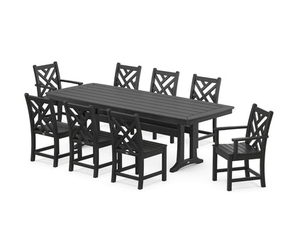 POLYWOOD Chippendale 9-Piece Dining Set with Trestle Legs in Black