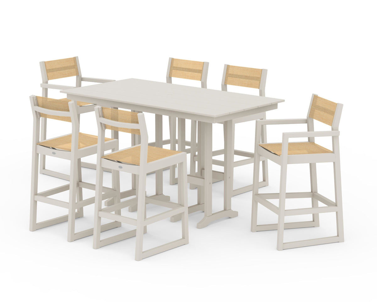 POLYWOOD EDGE Sling 7-Piece Farmhouse Bar Set in Sand / Dupioni Apricot