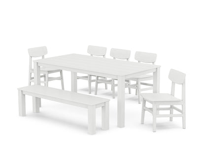 POLYWOOD Modern Studio Urban Chair 7-Piece Parsons Dining Set with Bench in White